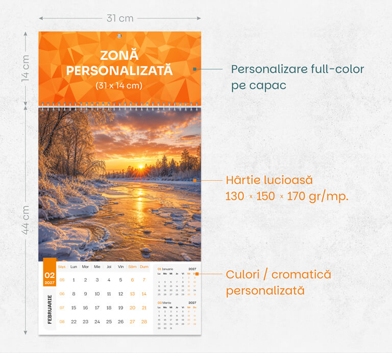 Dimensiuni calendar de perete Golden Hour